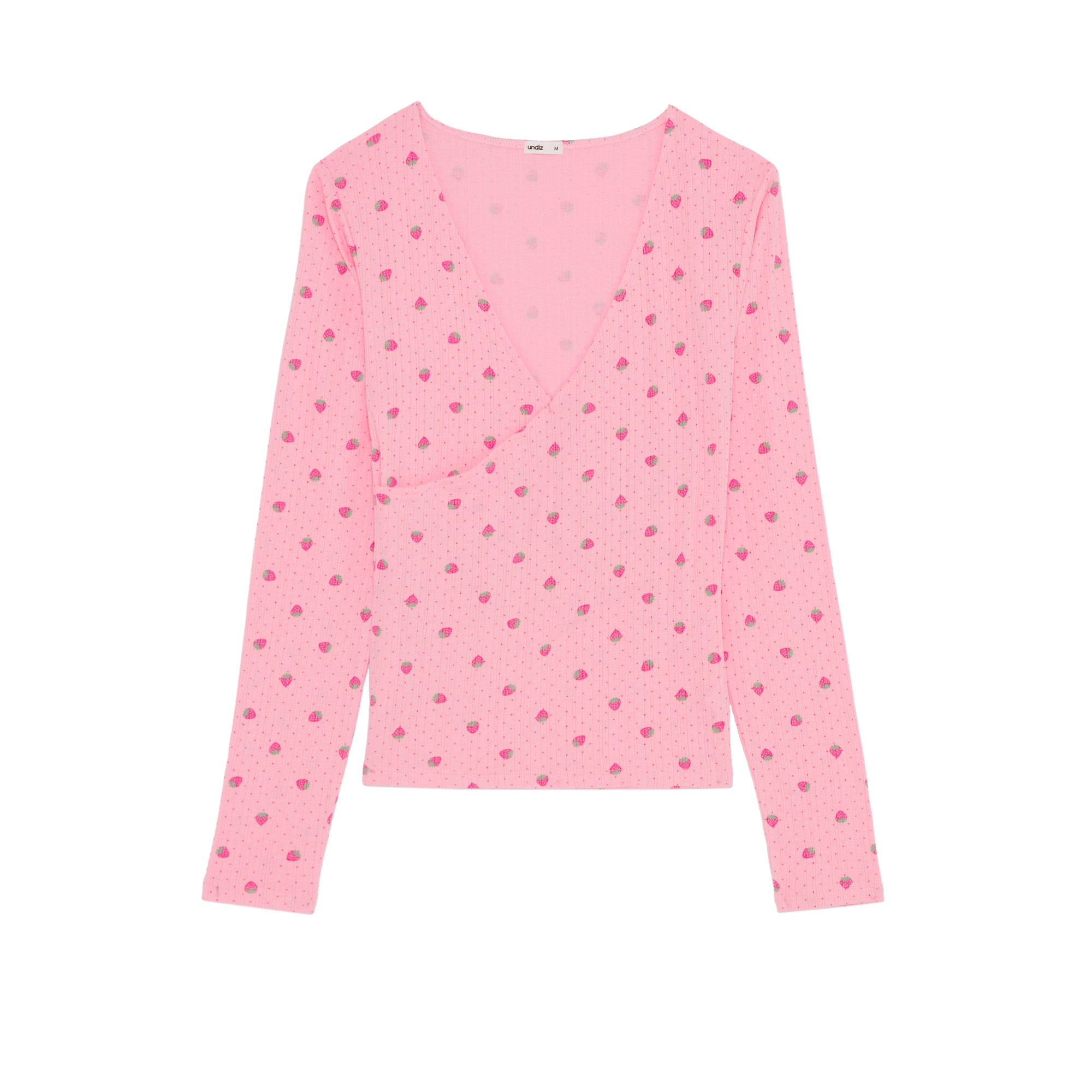 T-shirt cache-cœur en pointelle motifs fraises